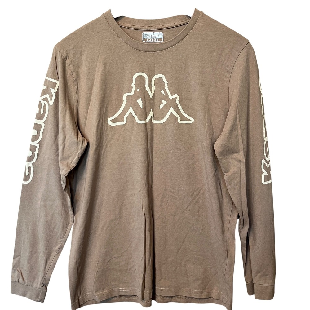 Kappa Mens Long Sleeve Graphic T-Shirt Tan Earth Tone Omini Logo Size Large